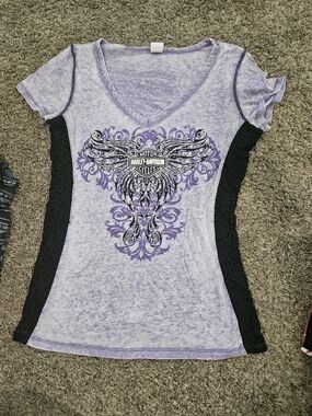 Harley-Davidson Women's Purple V-Neck Graphic Tee